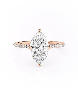 Bague de fiançailles en moissanite taille marquise de 1,58 ct avec halo caché serti pavé