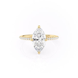 Bague de fiançailles en moissanite taille marquise de 1,58 ct avec halo caché serti pavé