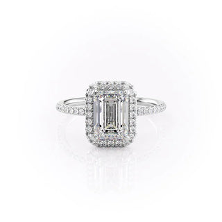 1.0 -3.0 Emerald CVD Diamond Halo Engagement Ring With Pave Setting