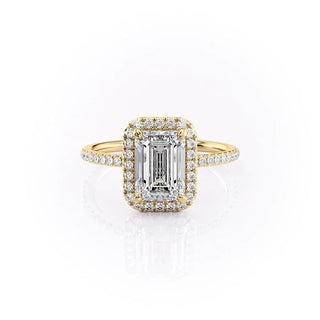 Bague de fiançailles avec halo de diamants CVD émeraude 1,0 -3,0 avec sertissage pavé