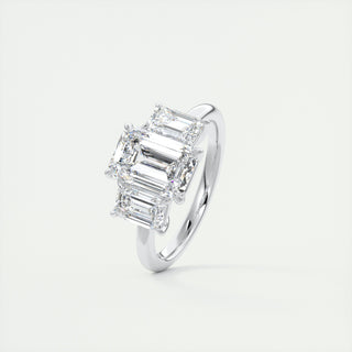 2CT Emerald Cut Three Stone Moissanite Diamond Engagement Ring