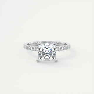 2CT Princess Moissanite Diamond Pave Engagement Ring For Women In 18K White Gold