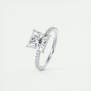 2CT Princess Moissanite Diamond Pave Engagement Ring For Women In 18K White Gold