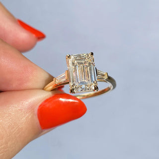 1.91 CT Emerald Cut Three Stone Moissanite Engagement Ring