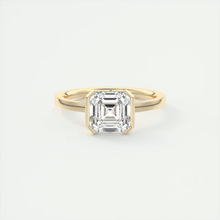 Anillo de compromiso con bisel medio de diamantes y moissanita Asscher East West de 2 quilates en oro amarillo de 14 quilates