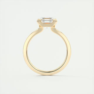 Anillo de compromiso con bisel medio de diamantes y moissanita Asscher East West de 2 quilates en oro amarillo de 14 quilates