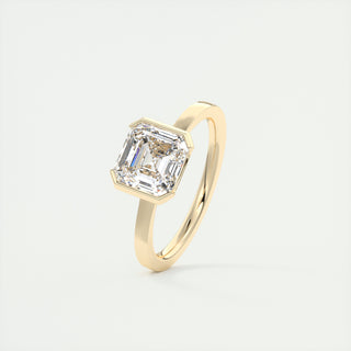 Bague de fiançailles en or jaune 14 carats avec demi-lunette en diamant et moissanite East West Asscher 2 carats