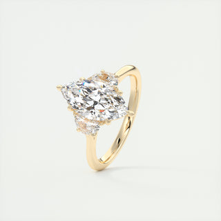 2.0CT Three Stone Marquise Moissanite Diamond Engagement Ring In 18K Yellow Gold