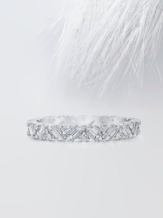 Alianza de boda de moissanita con diamantes redondos y de talla baguette de 1,08 ct