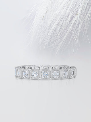 Alliance de mariage en diamants sertis clos en moissanite taille Asscher 