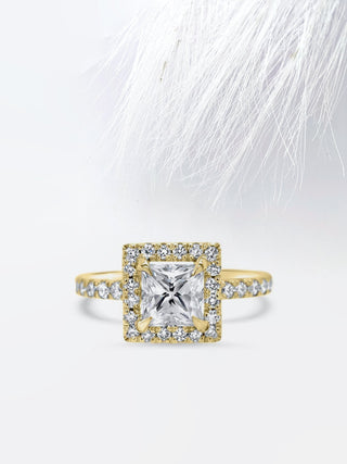 Bague de fiançailles avec halo de diamants en moissanite taille princesse pour femme 