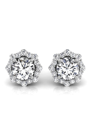 Boucles d'oreilles en forme de fleur ronde avec halo de diamants et moissanite pour femmes