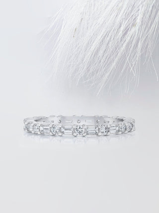 Alliance de mariage en diamants éternité avec moissanite taille baguette et ronde 