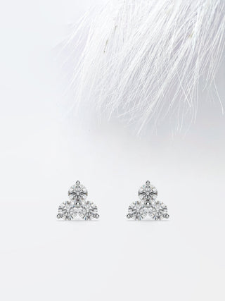 Boucles d'oreilles rondes à trois pierres en diamant et moissanite pour elle 