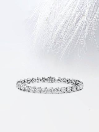 Pulsera de tenis con diamantes y moissanita redonda para mujer en oro blanco