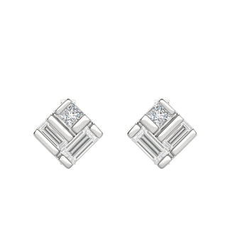 Boucles d'oreilles à tige en moissanite de forme princesse et baguette droite 0,40 TCW