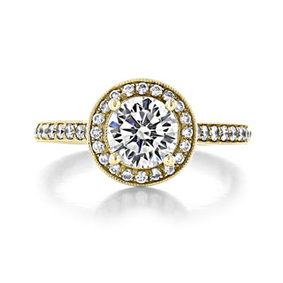 Bague de fiançailles en or jaune 18 carats avec diamants et moissanite ronde de 1,0 ct