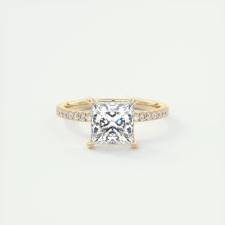 Anillo de compromiso con diamantes princesa de 1,0 a 3,0 ct con engaste pavé