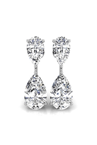 Boucles d'oreilles à deux pierres en diamant et moissanite taille poire pour elle