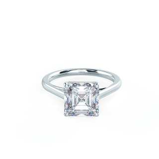 2.50ct Asscher Cut Moissanite Diamond Cathedral Solitaire Engagement Ring - ELITE CARAT