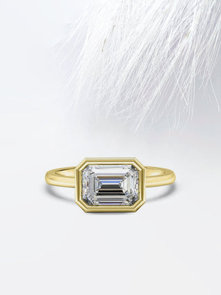 East West Emerald Cut Moissanite Diamond Engagement Ring