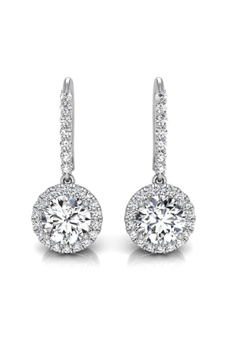 Boucles d'oreilles pendantes en moissanite et diamants taille ronde pour elle