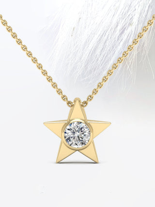 Round Cut Moissanite Diamond Star Necklace for Women