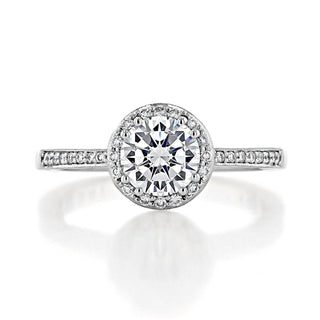 1.50 CT Round Cut Halo Moissanite Engagement Ring in 18K White Gold - ELITE CARAT