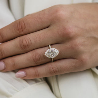 Bague de fiançailles en moissanite taille marquise de 1,75 ct avec halo et pavé