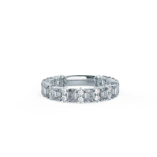 Emerald Cut & Round Moissanite 3/4Eternity Wedding Band