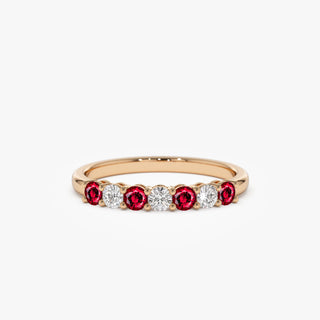 Round Ruby and Diamond Wedding Band for Mother