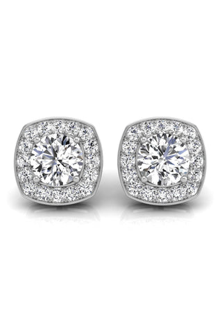 Boucles d'oreilles en moissanite avec halo de diamants taille ronde pour elle