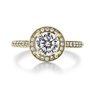 1.0CT Round Cut Halo Moissanite Engagement Ring in 18K Yellow Gold - ELITE CARAT