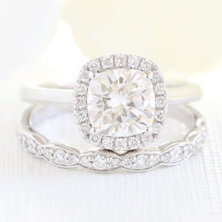 1.50CT Cushion Cut Moissanite Halo Bridal Engagement Ring Set