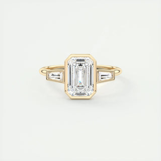 2.30 CT Emerald Cut Bezel 3 Stone Moissanite Engagement Ring