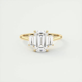 1.91 CT Emerald Cut Three Stone Moissanite Engagement Ring