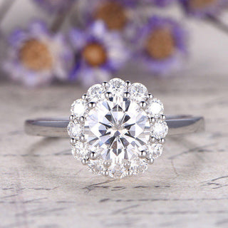 1.20CT Floral Round Brilliant Cut Halo Engagement Ring - ELITE CARAT