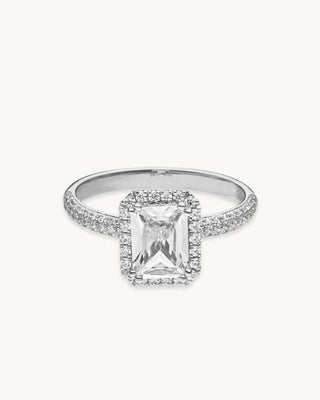 Bague de fiançailles avec halo de diamants CVD taille radiant de 1,50 à 3,50 ct serti pavé