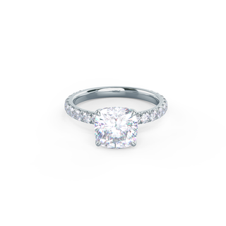 Bague de fiançailles à quatre griffes en moissanite pavée de diamants coussin de 1,75 ct