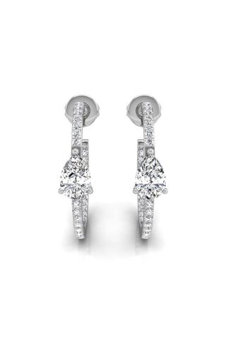 Boucles d'oreilles créoles en diamants et moissanite taille poire et ronde pour elle