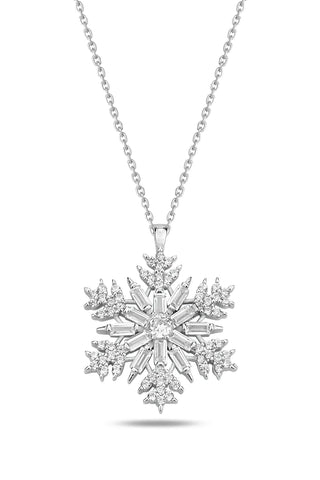 Collier en diamants Moissanite à coupe ronde et baguette de 0,90 TCW en flocon de neige