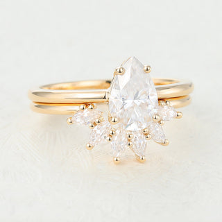 1.50 CT Pear Moissanite Solitaire Bridal Ring Set