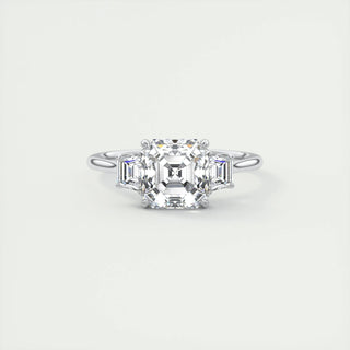 2.03CT Asscher Cut Three Stone Moissanite Diamond Engagement Ring