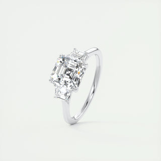 2.03CT Asscher Cut Three Stone Moissanite Diamond Engagement Ring