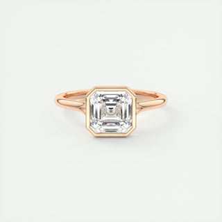 Anillo de compromiso de moissanita con solitario de talla Asscher con engaste de bisel de 2,03 quilates 