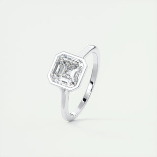 2.03CT Bezel Set Asscher Cut Solitaire Moissanite Engagement Ring