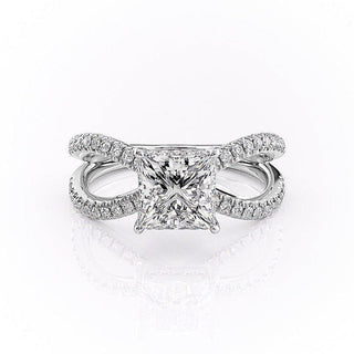 Bague de fiançailles en moissanite à tige fendue et taille princesse de 2,08 ct