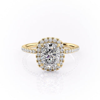 2.0CT Elongated Cushion Cut Halo Moissanite Diamond Engagement Ring