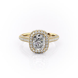 2.0CT Elongated Cushion Cut Halo Moissanite Engagement Ring