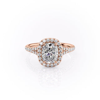 Bague de fiançailles avec diamant à tige fendue et halo en moissanite taille coussin allongé de 2,0 ct